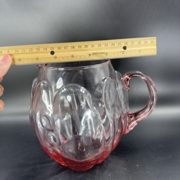 Vintage Mid Century Glass Pitcher Carafe Light Transparent Pink Color Raised VTG - Picture 6 of 16